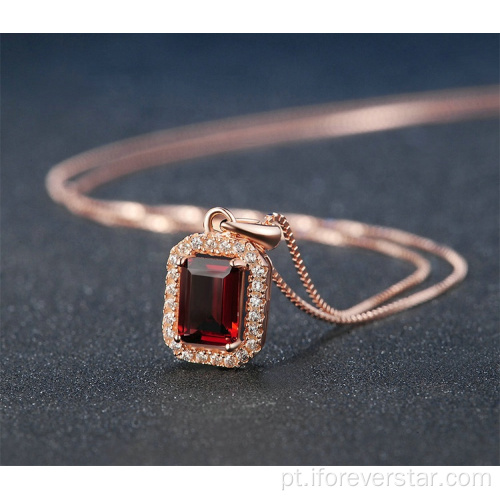 925 Sterling Silver Rose Gold Ruby Colar Pingente